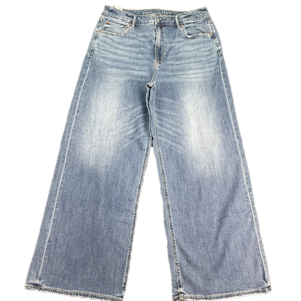 American Eagle Jeans Womens 14 Blue Super High-Rise Baggy Wide Leg Denim 4274